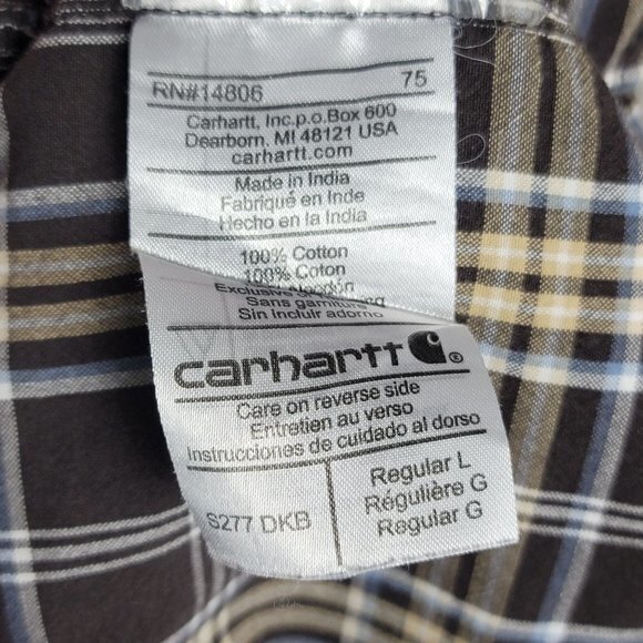 Carhartt Mens Size Large Brown Western Work Casual Short Sleeve Shirt - Picture 5 of 6